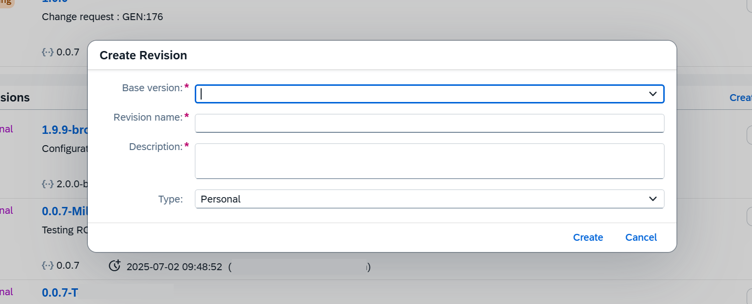 Create Revision Dialog