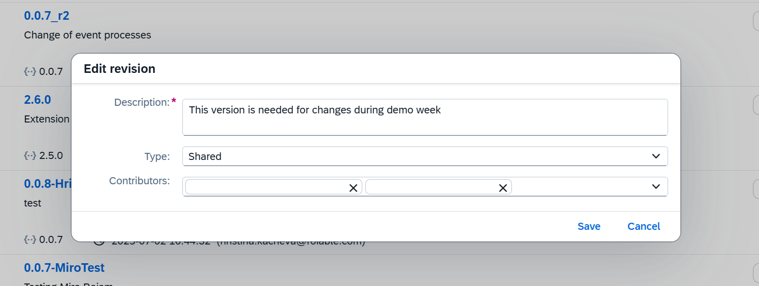 Edit revision dialog
