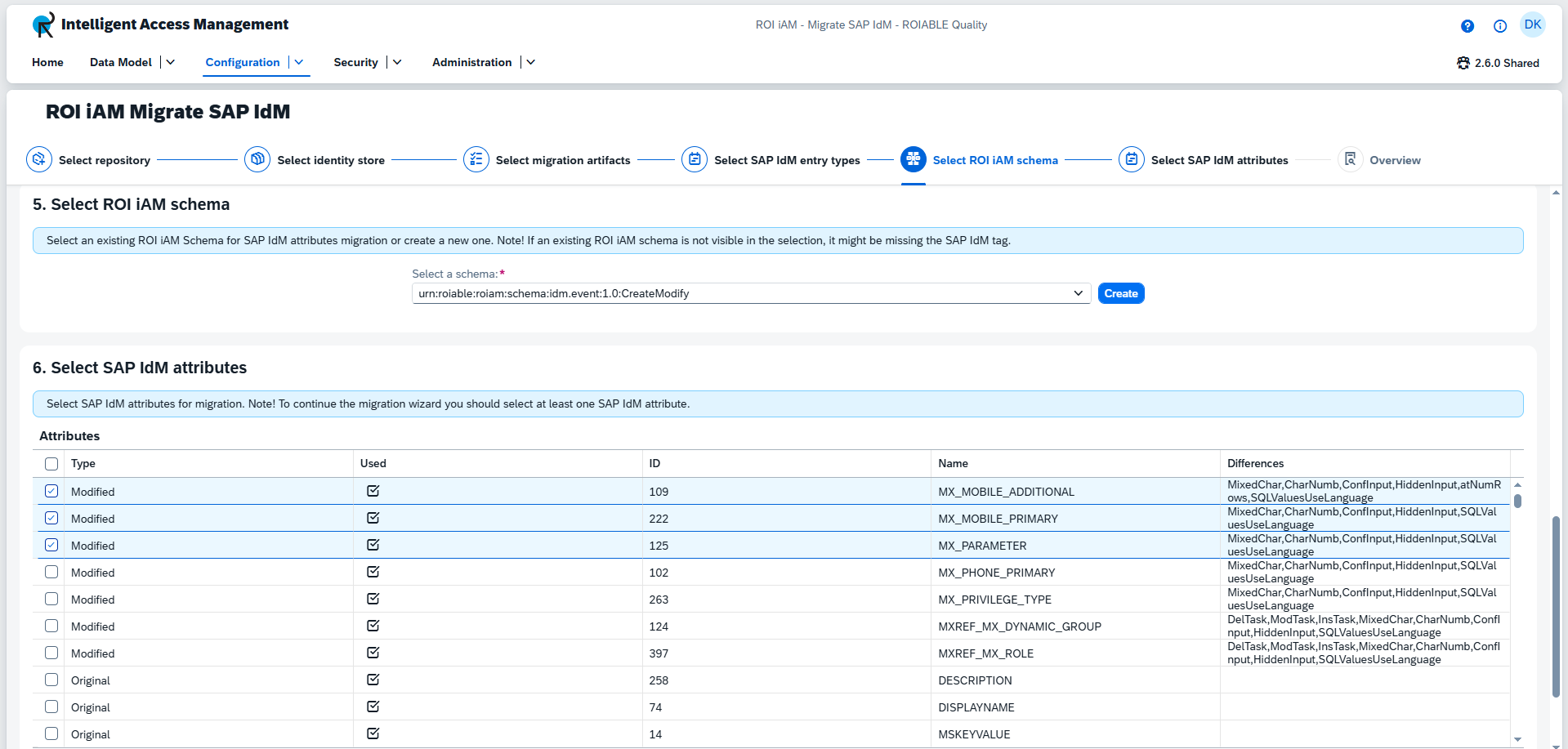 Select ROIiAM Schema and SAP IdM Attributes
