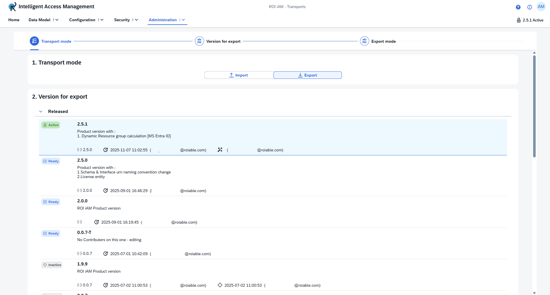 Exporting a configuration